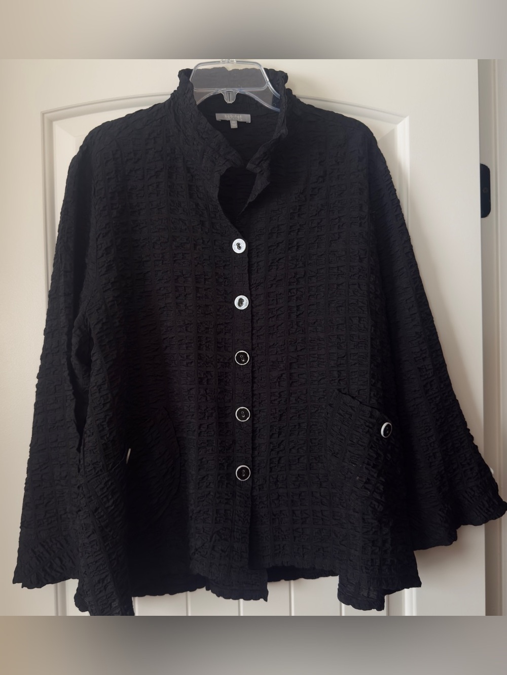 Habitat Black Textured Button Down Jacket Top Contrast Buttons XXL EUC